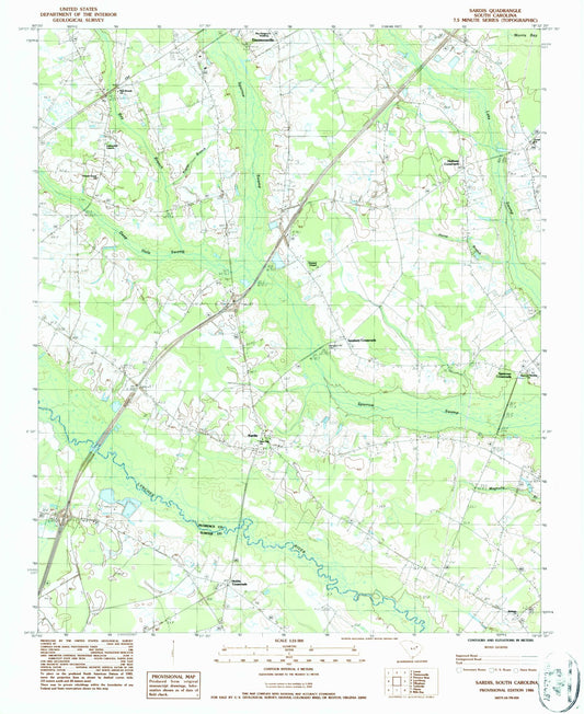 Classic USGS Sardis South Carolina 7.5'x7.5' Topo Map Image