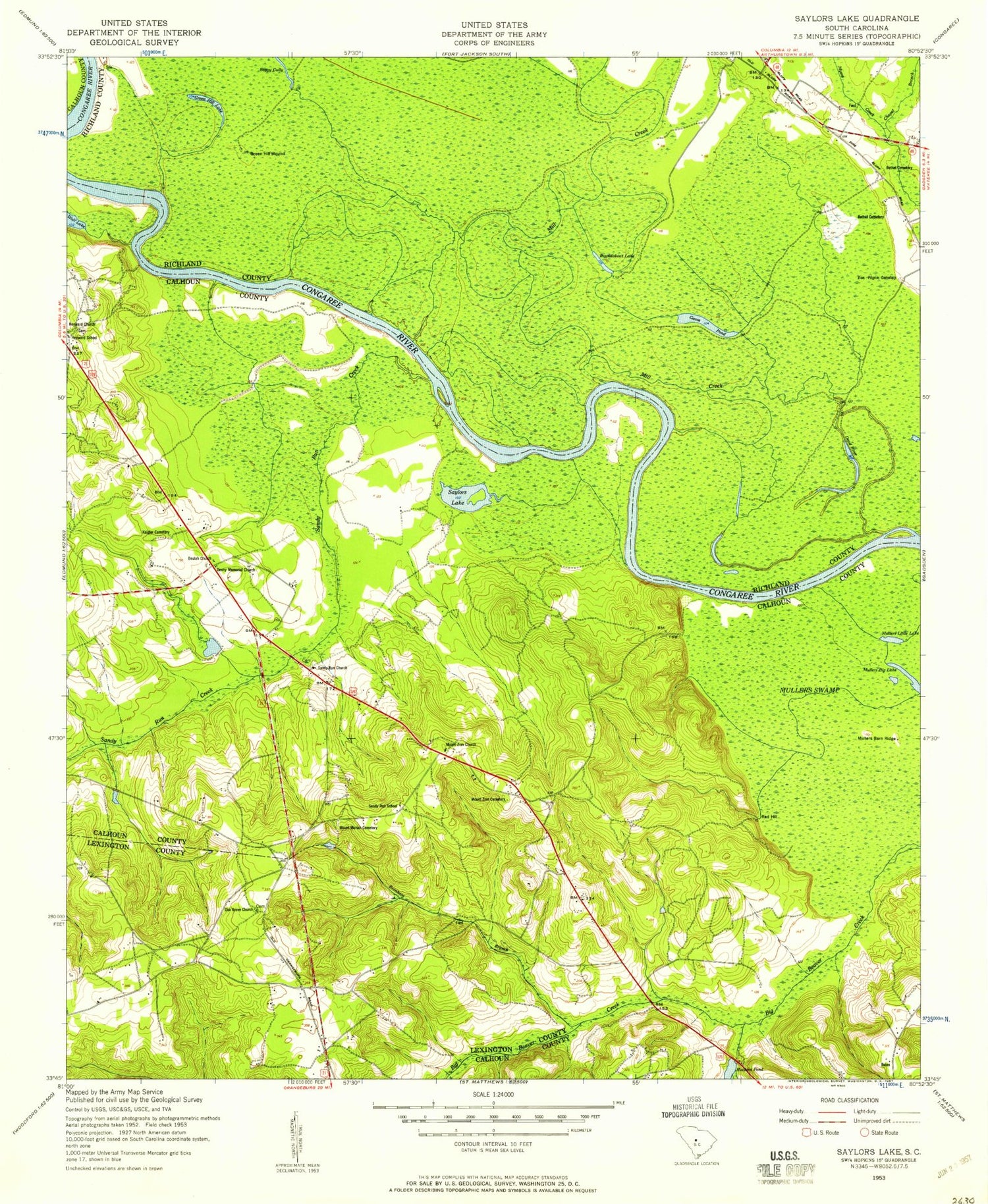 Classic USGS Saylors Lake South Carolina 7.5'x7.5' Topo Map Image