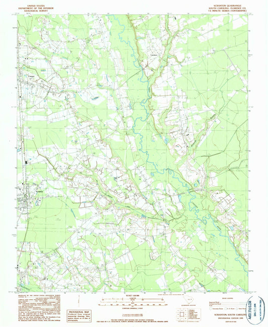 Classic USGS Scranton South Carolina 7.5'x7.5' Topo Map Image