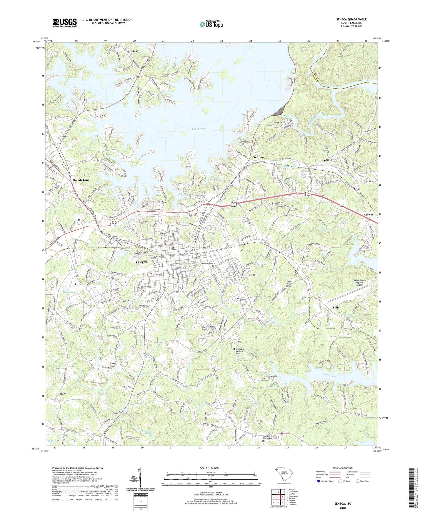 Seneca South Carolina US Topo Map Image