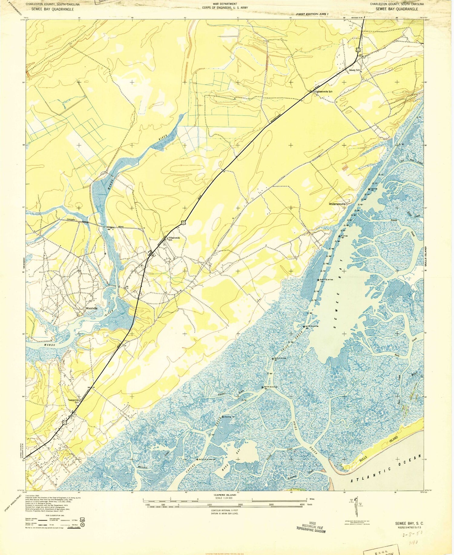 Classic USGS Sewee Bay South Carolina 7.5'x7.5' Topo Map Image