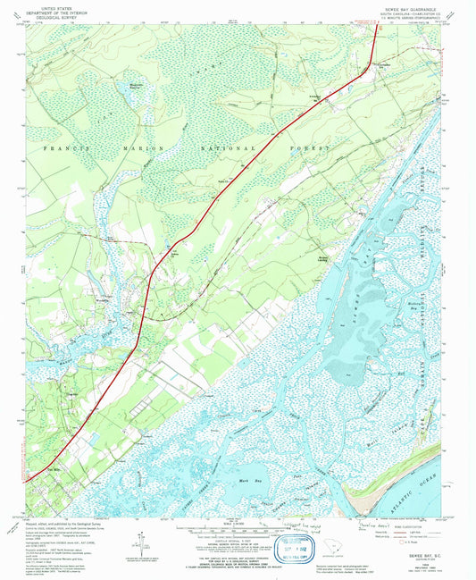 Classic USGS Sewee Bay South Carolina 7.5'x7.5' Topo Map Image