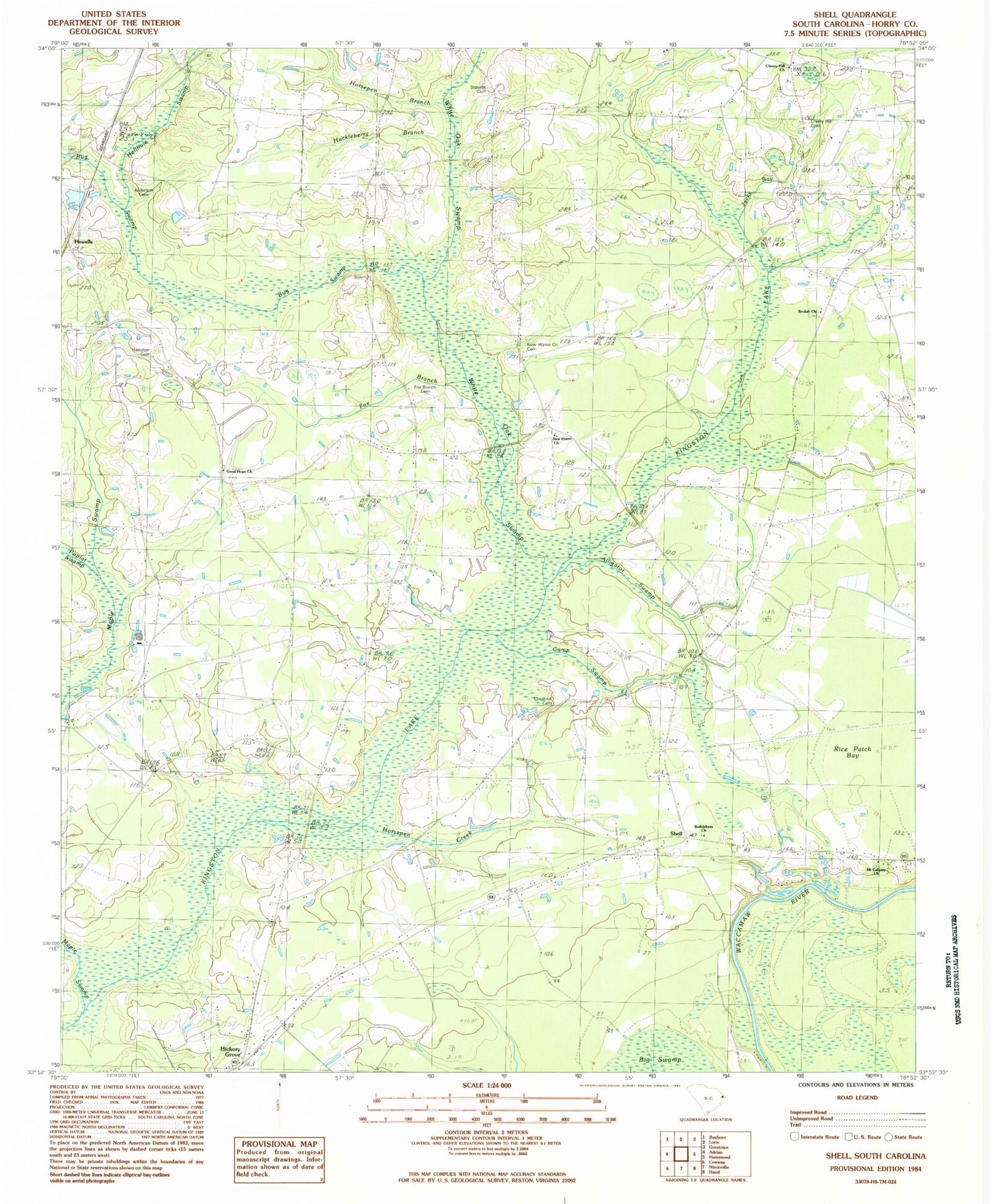 Classic USGS Shell South Carolina 7.5'x7.5' Topo Map Image