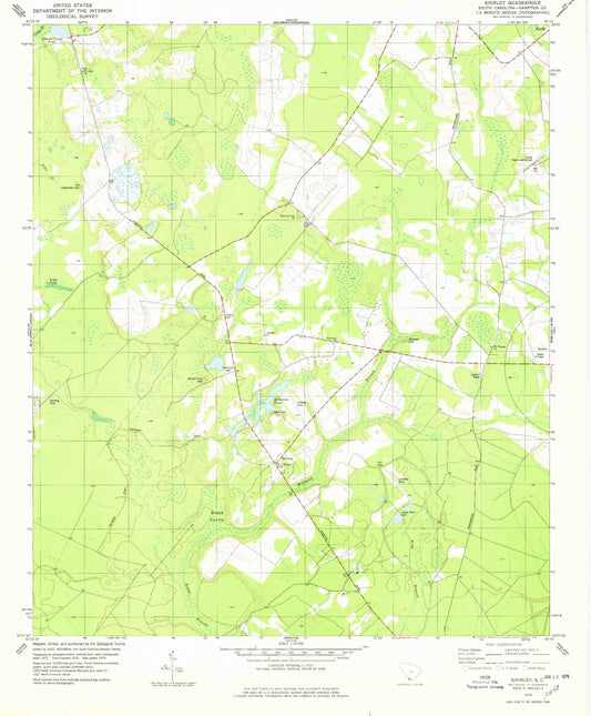 Classic USGS Shirley South Carolina 7.5'x7.5' Topo Map Image