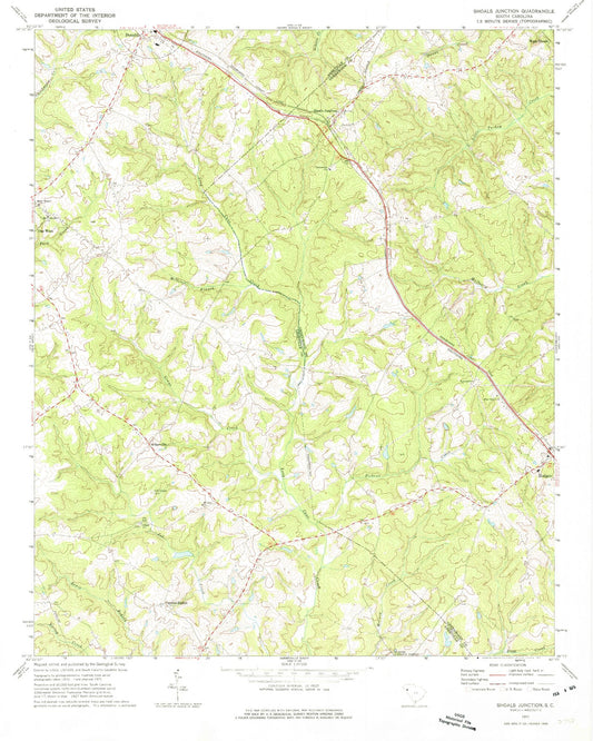 Classic USGS Shoals Junction South Carolina 7.5'x7.5' Topo Map Image