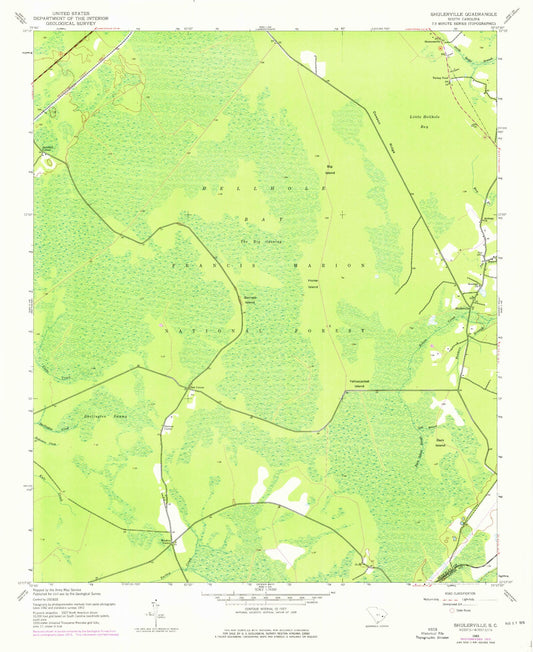 Classic USGS Shulerville South Carolina 7.5'x7.5' Topo Map Image