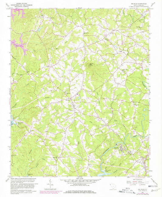 Classic USGS Six Mile South Carolina 7.5'x7.5' Topo Map Image