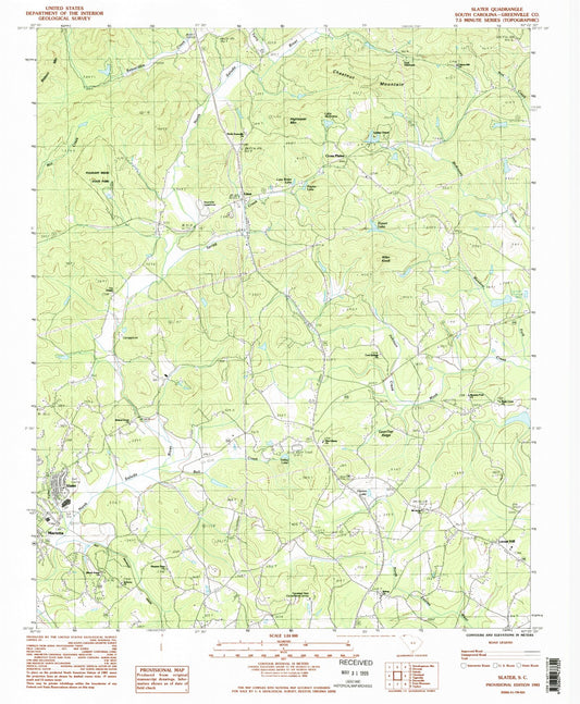 Classic USGS Slater South Carolina 7.5'x7.5' Topo Map Image
