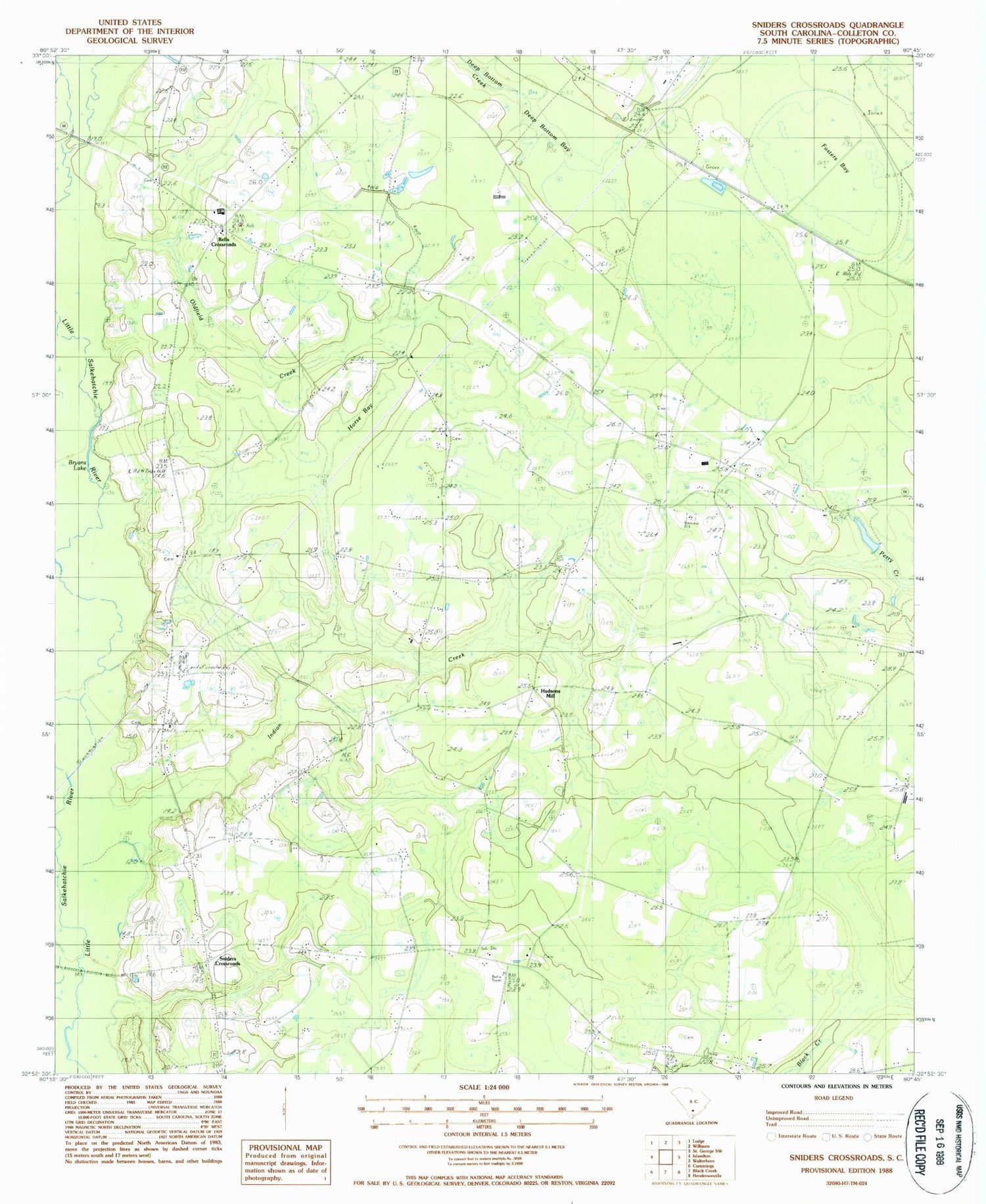 Classic USGS Sniders Crossroads South Carolina 7.5'x7.5' Topo Map Image