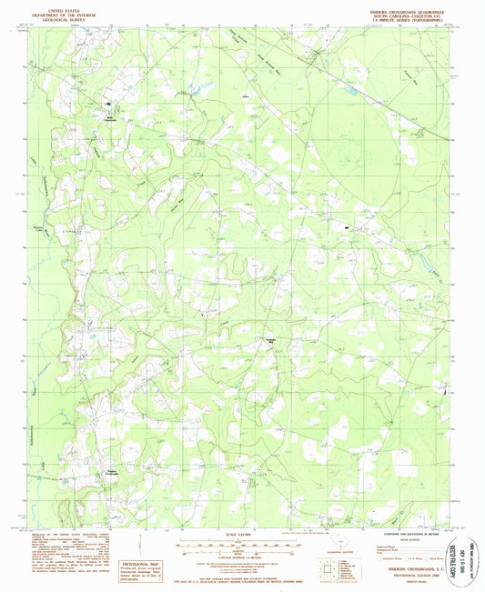 Classic USGS Sniders Crossroads South Carolina 7.5'x7.5' Topo Map Image