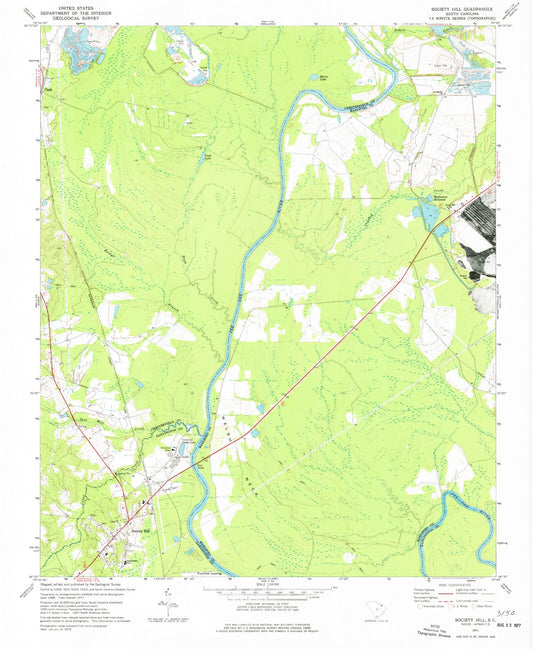 Classic USGS Society Hill South Carolina 7.5'x7.5' Topo Map Image