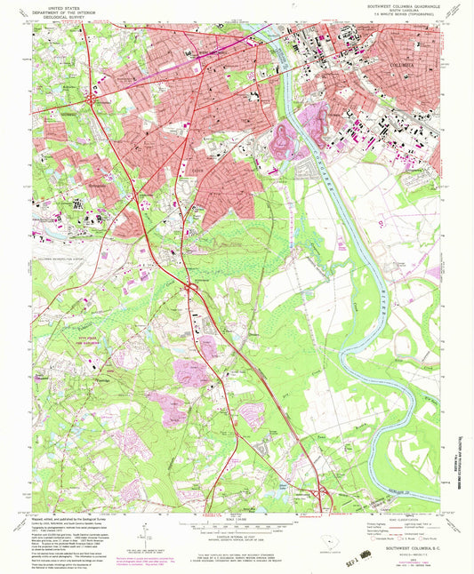 Classic USGS Southwest Columbia South Carolina 7.5'x7.5' Topo Map Image