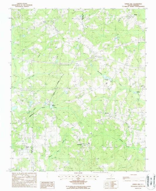 Classic USGS Spring Hill South Carolina 7.5'x7.5' Topo Map Image