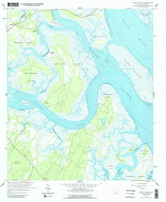 Classic USGS Spring Island South Carolina 7.5'x7.5' Topo Map Image