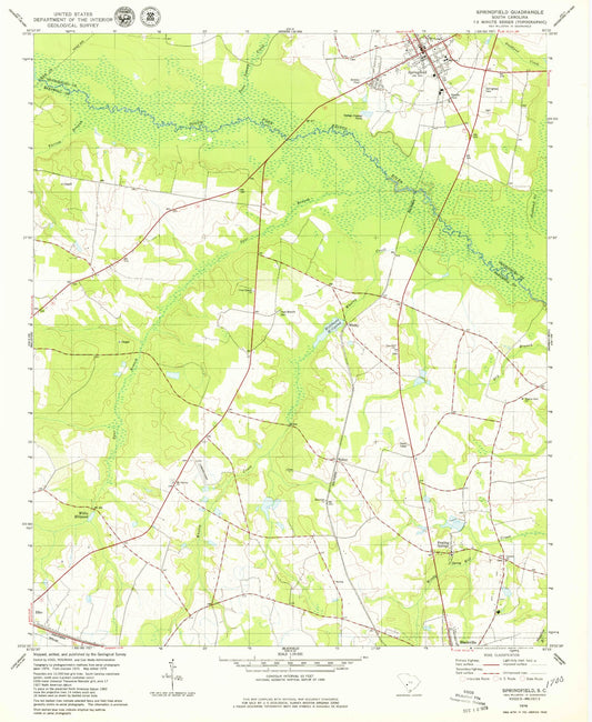 Classic USGS Springfield South Carolina 7.5'x7.5' Topo Map Image