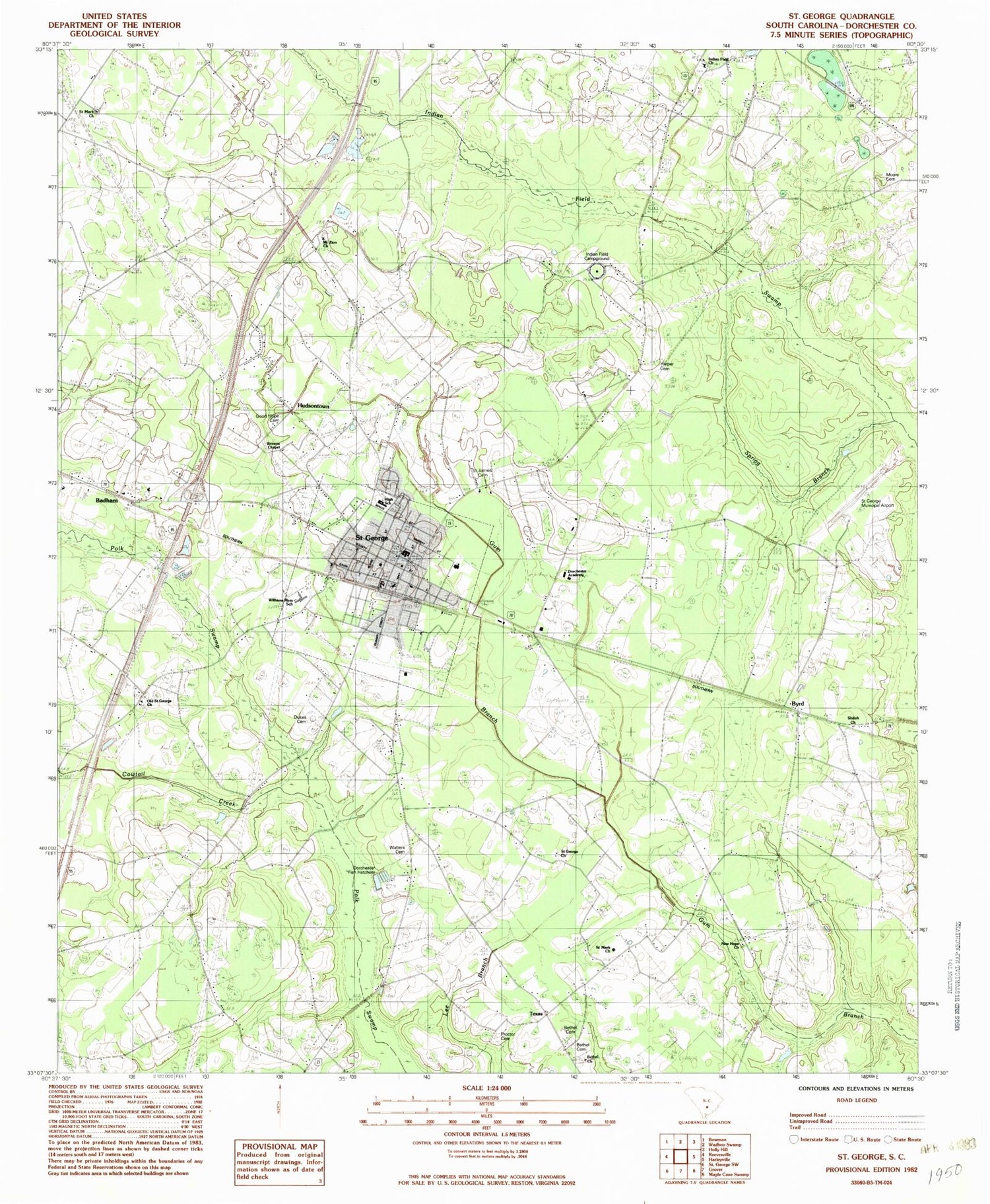 Classic USGS Saint George South Carolina 7.5'x7.5' Topo Map Image