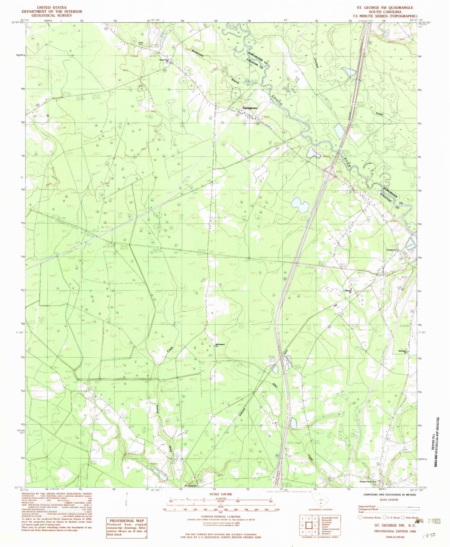Classic USGS Saint George SW South Carolina 7.5'x7.5' Topo Map Image