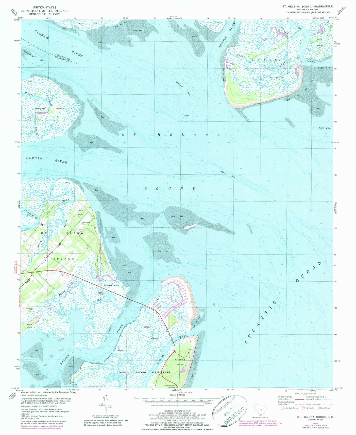 Classic USGS Saint Helena Sound South Carolina 7.5'x7.5' Topo Map Image