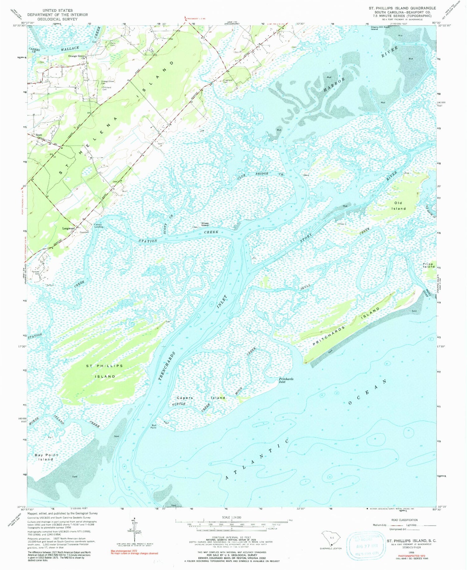 Classic USGS Saint Phillips Island South Carolina 7.5'x7.5' Topo Map Image