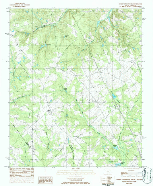 Classic USGS Staley Crossroads South Carolina 7.5'x7.5' Topo Map Image