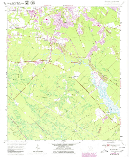 Classic USGS Stallsville South Carolina 7.5'x7.5' Topo Map Image