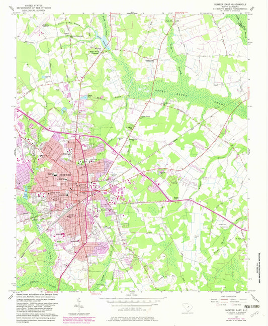 Classic USGS Sumter East South Carolina 7.5'x7.5' Topo Map Image