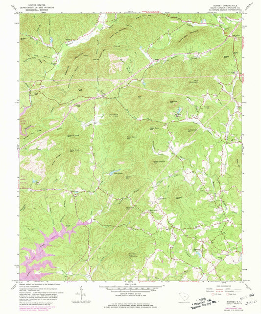 Classic USGS Sumter West South Carolina 7.5'x7.5' Topo Map Image