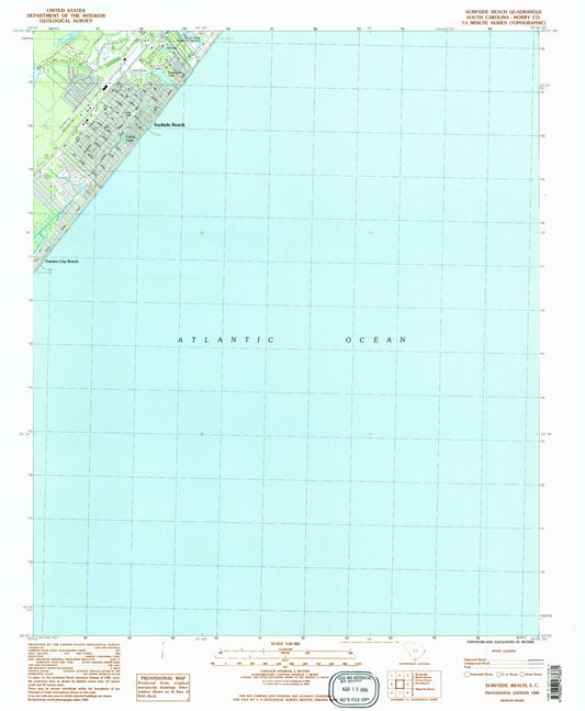 Classic USGS Surfside Beach South Carolina 7.5'x7.5' Topo Map Image