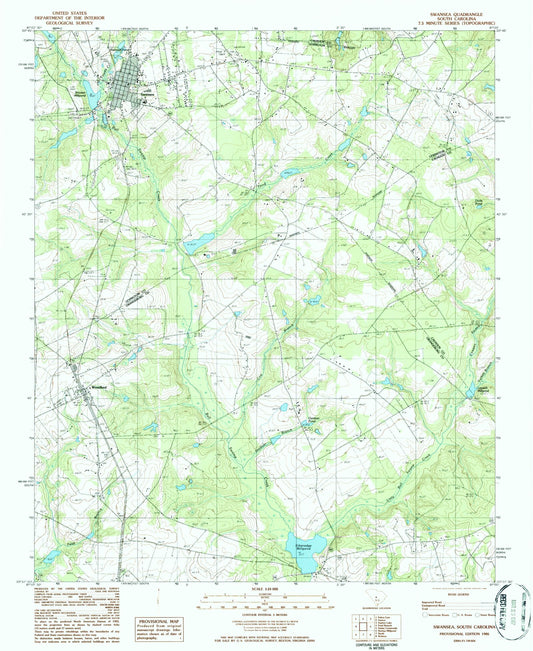 Classic USGS Swansea South Carolina 7.5'x7.5' Topo Map Image