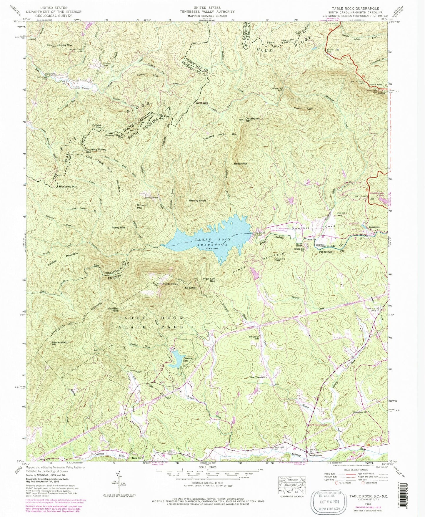 USGS Classic Table Rock South Carolina 7.5'x7.5' Topo Map Image