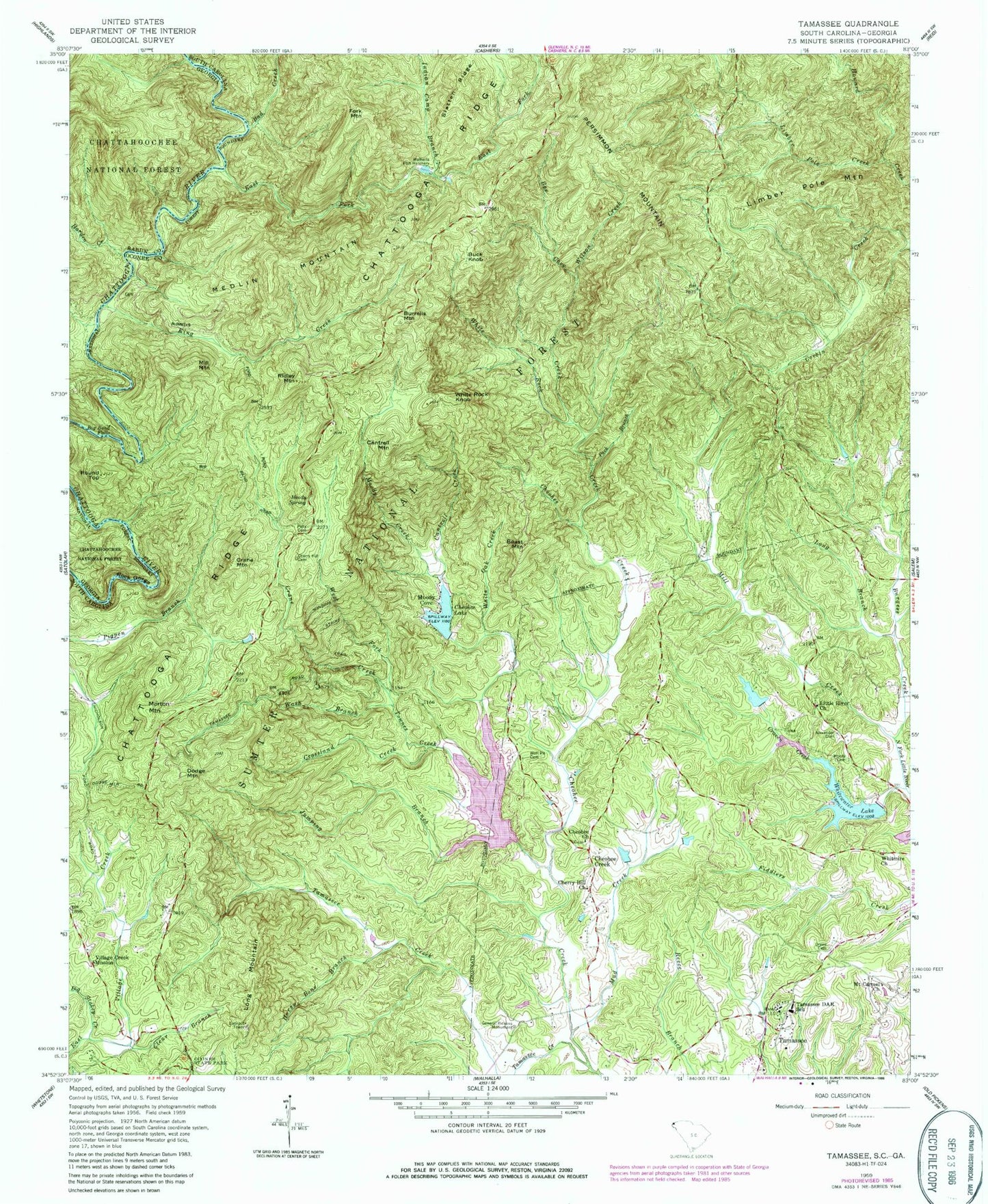 Classic USGS Tamassee South Carolina 7.5'x7.5' Topo Map Image