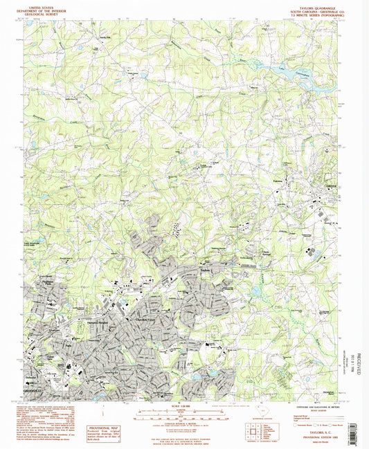 Classic USGS Taylors South Carolina 7.5'x7.5' Topo Map Image