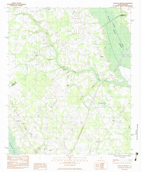 Classic USGS Tearcoat Branch South Carolina 7.5'x7.5' Topo Map Image