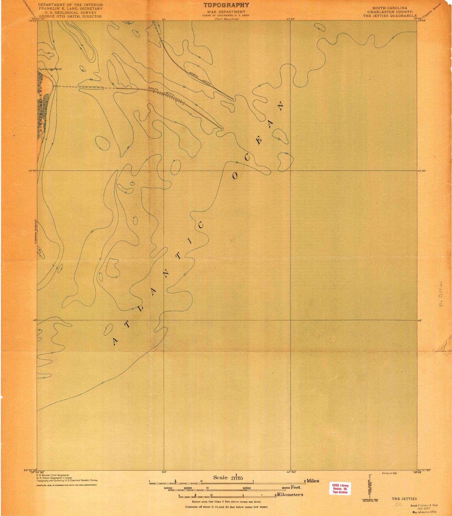 Classic USGS James Island OE E South Carolina 7.5'x7.5' Topo Map Image