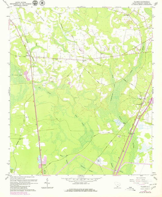 Classic USGS Tillman South Carolina 7.5'x7.5' Topo Map Image