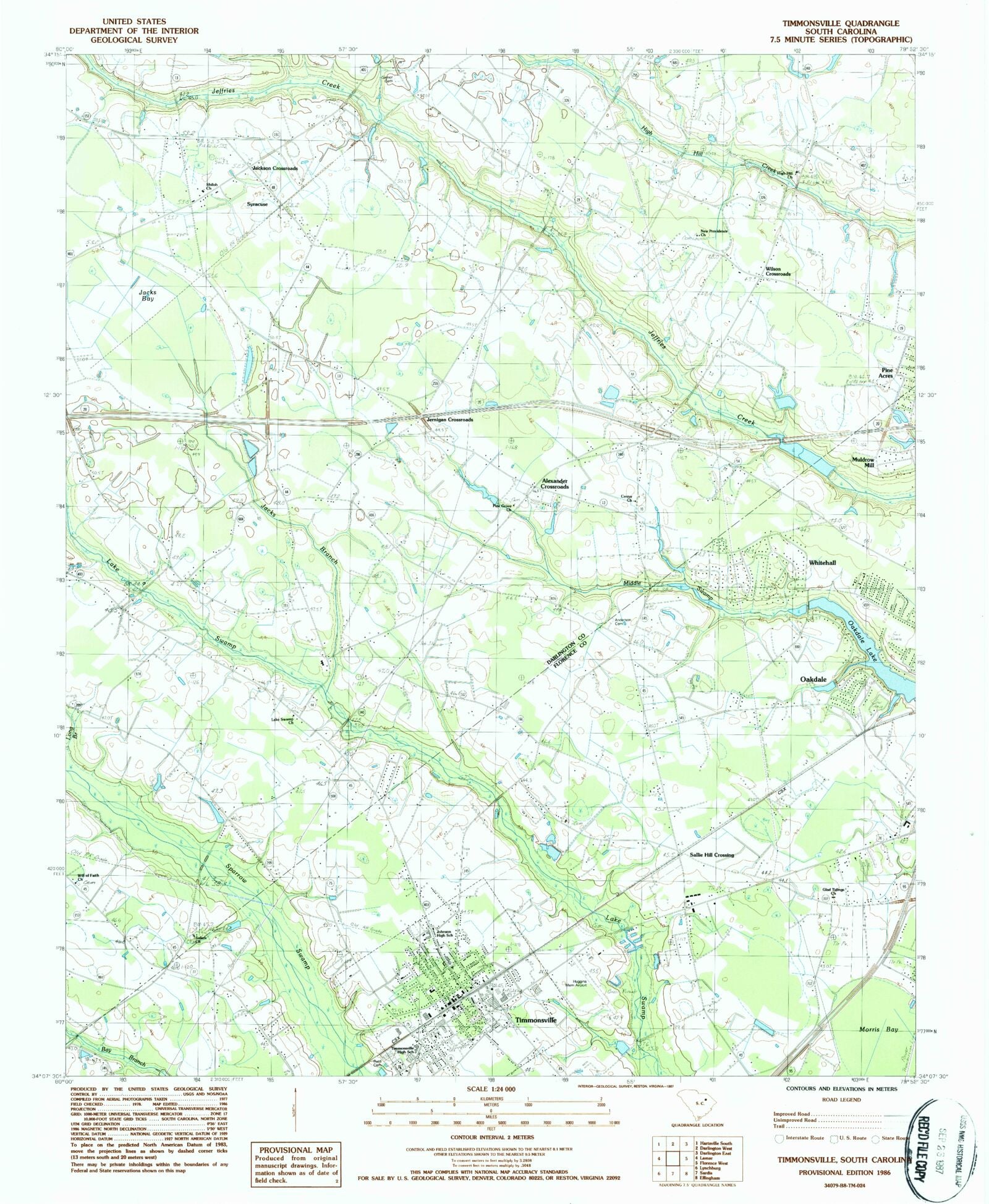Classic USGS Timmonsville South Carolina 7.5'x7.5' Topo Map MyTopo