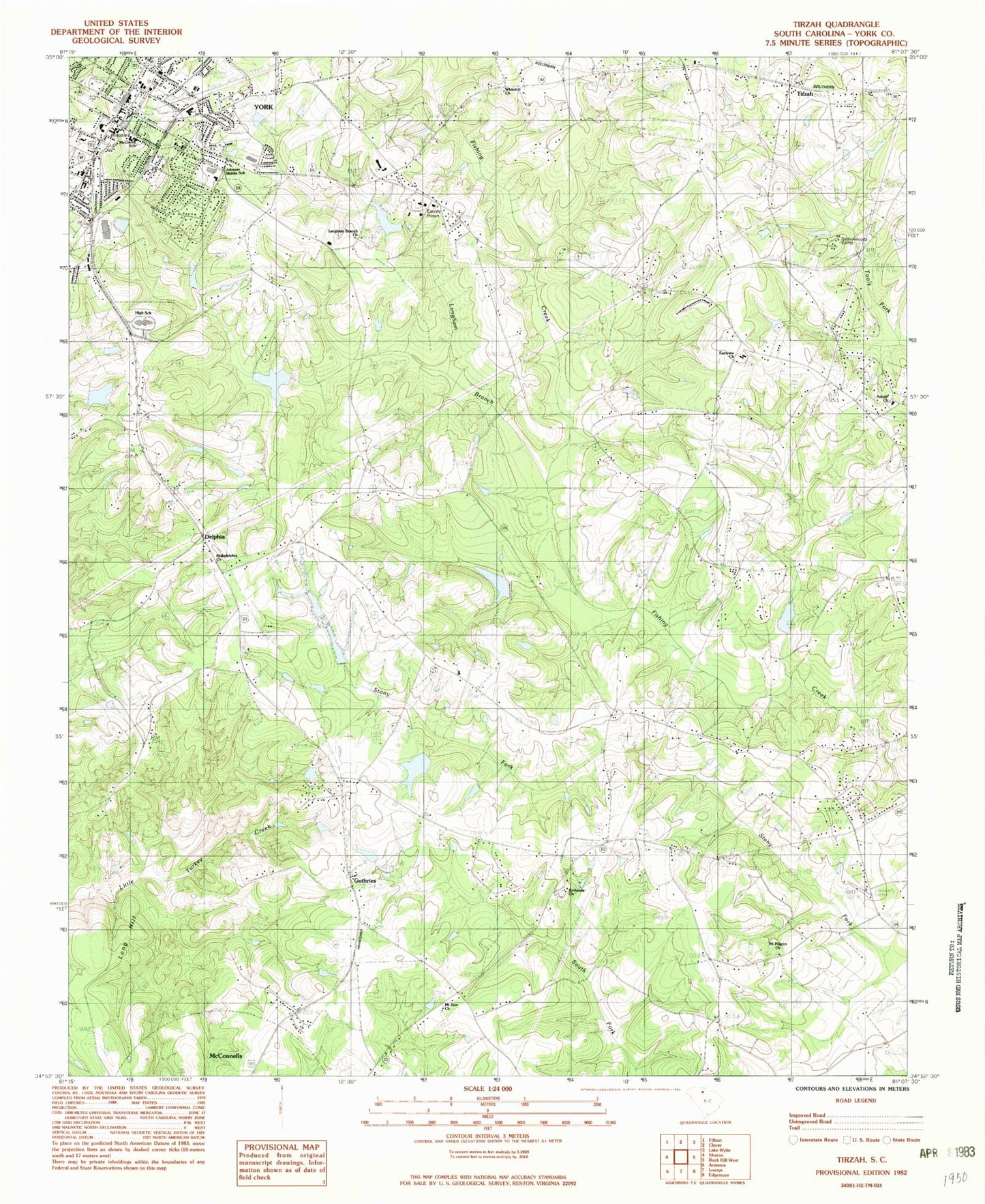 Classic USGS Tirzah South Carolina 7.5'x7.5' Topo Map Image