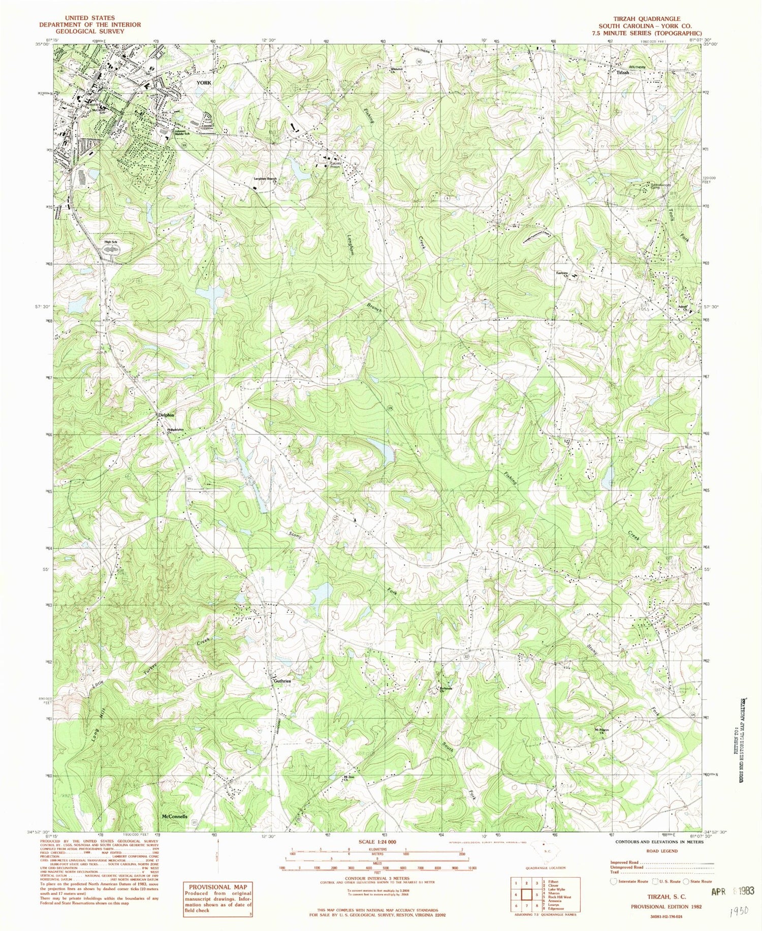 Classic USGS Tirzah South Carolina 7.5'x7.5' Topo Map Image