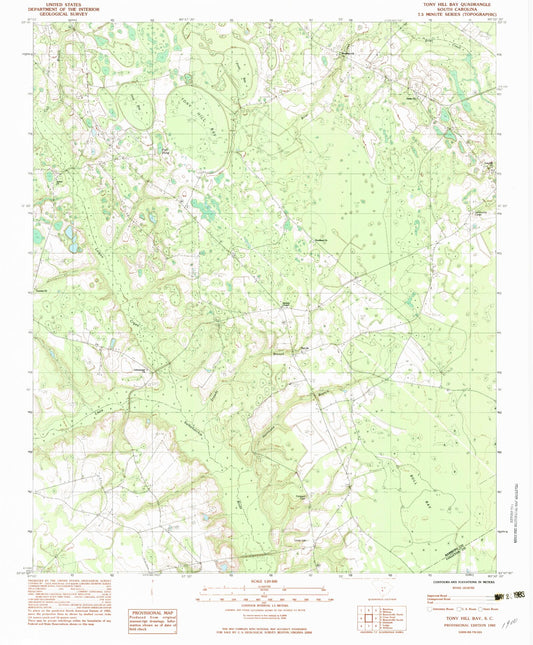 Classic USGS Tony Hill Bay South Carolina 7.5'x7.5' Topo Map Image