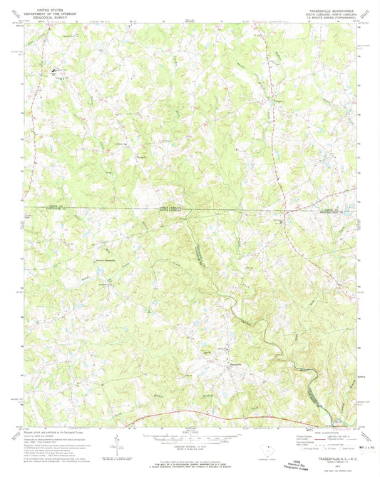 Classic USGS Tradesville South Carolina 7.5'x7.5' Topo Map Image