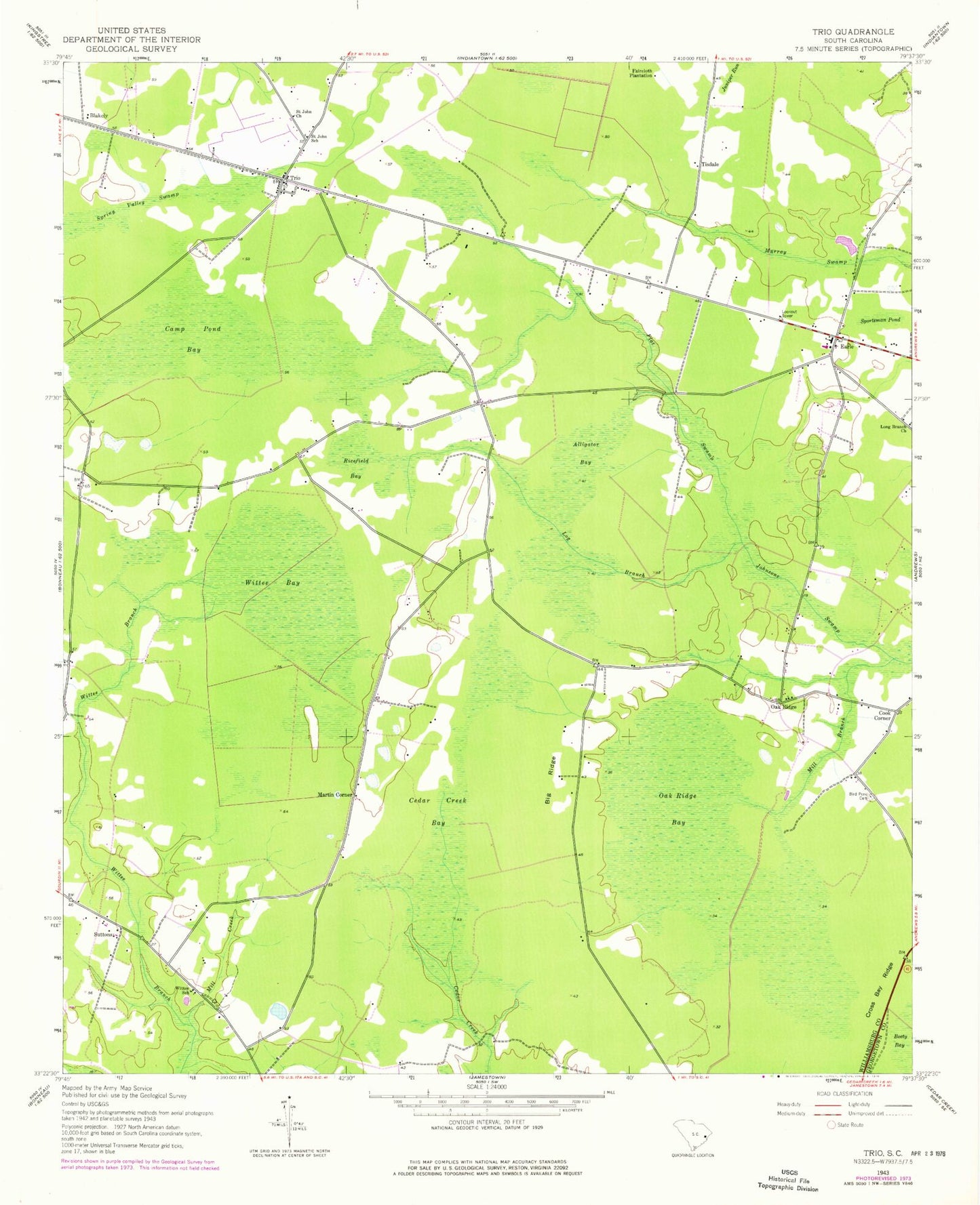 Classic USGS Trio South Carolina 7.5'x7.5' Topo Map Image
