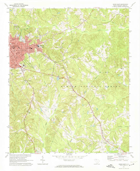 Classic USGS Union East South Carolina 7.5'x7.5' Topo Map Image