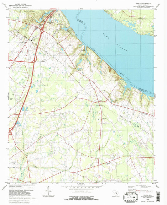 Classic USGS Vance South Carolina 7.5'x7.5' Topo Map Image