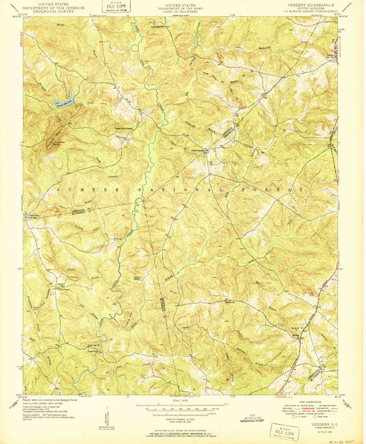 Classic USGS Verdery South Carolina 7.5'x7.5' Topo Map Image