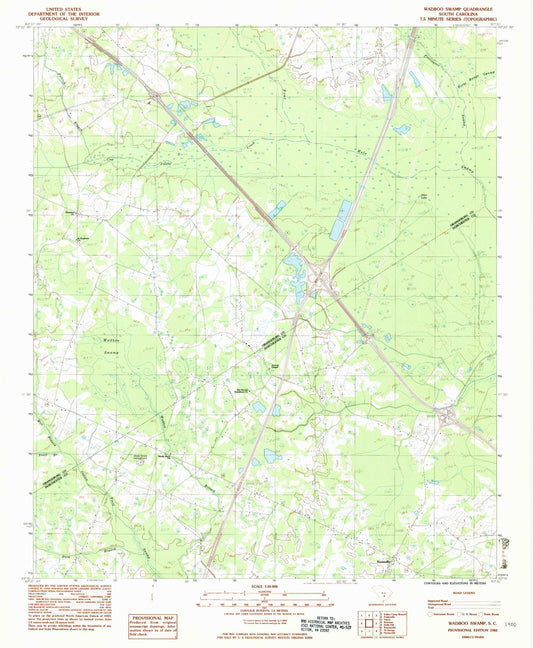 Classic USGS Wadboo Swamp South Carolina 7.5'x7.5' Topo Map Image