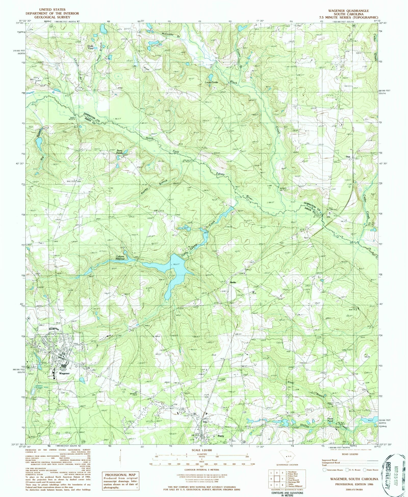 Classic USGS Wagener South Carolina 7.5'x7.5' Topo Map MyTopo Map Store