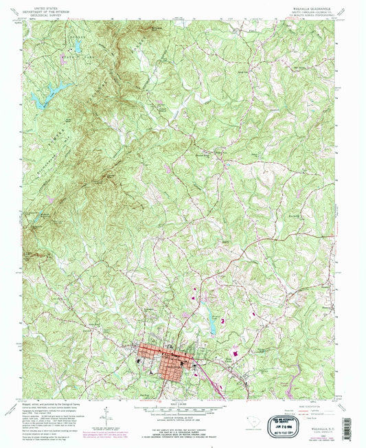 Classic USGS Walhalla South Carolina 7.5'x7.5' Topo Map Image