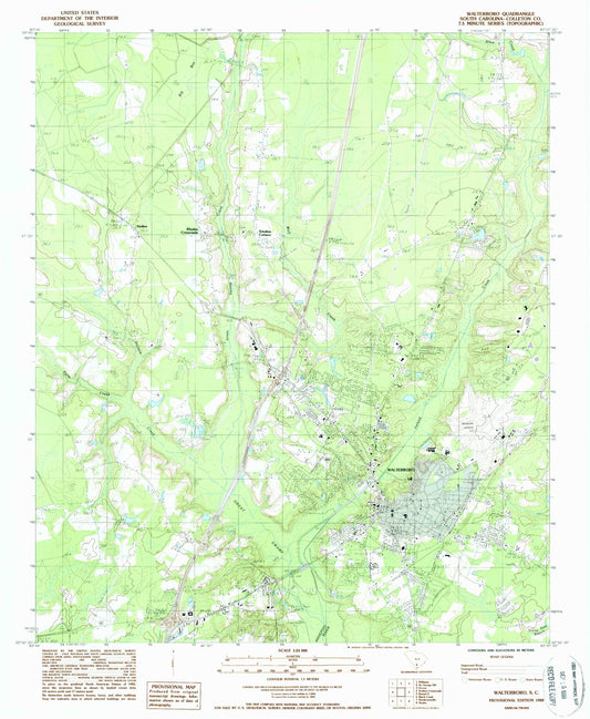 Classic USGS Walterboro South Carolina 7.5'x7.5' Topo Map Image