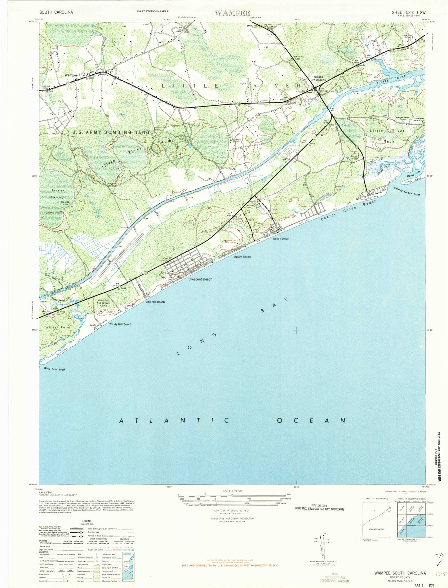 Classic USGS Wampee South Carolina 7.5'x7.5' Topo Map Image