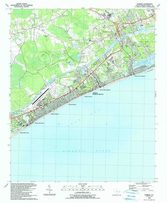 Classic USGS Wampee South Carolina 7.5'x7.5' Topo Map Image
